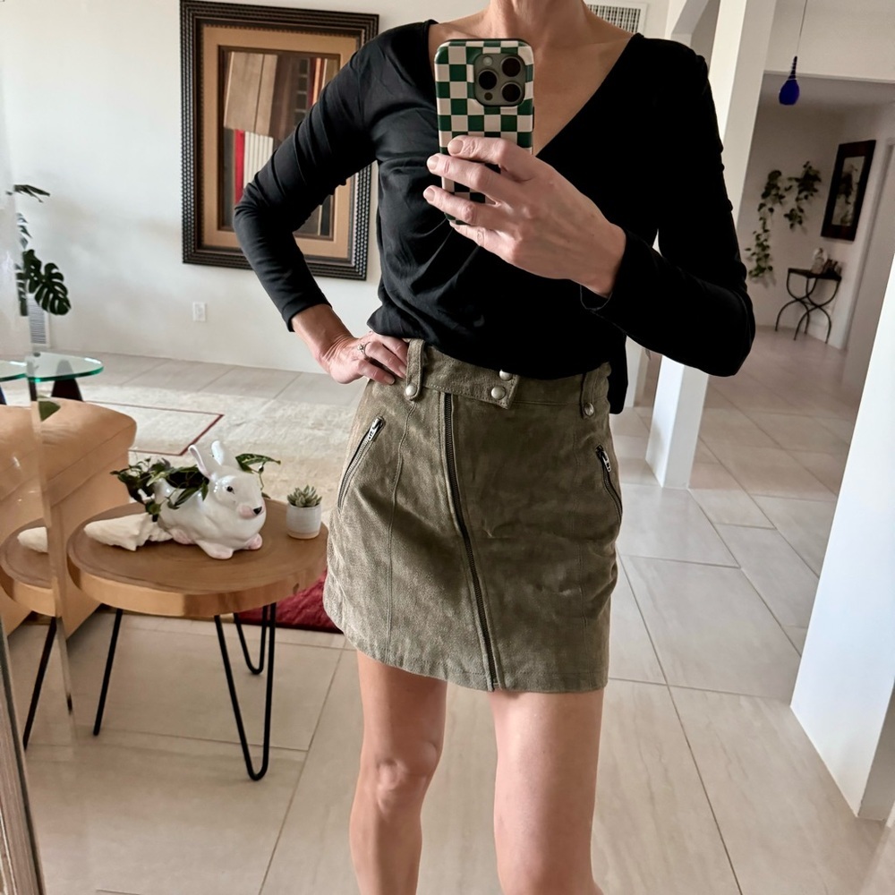 BLANK NYC Womens Suede Leather Two Way Zip Front Mini Skirt Size 26